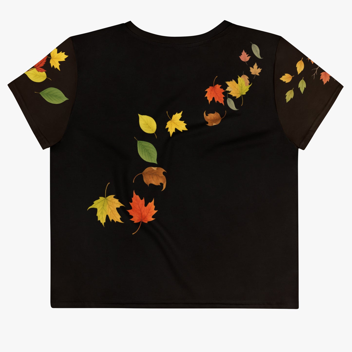 Top corto negro con hojas vista plana espalda