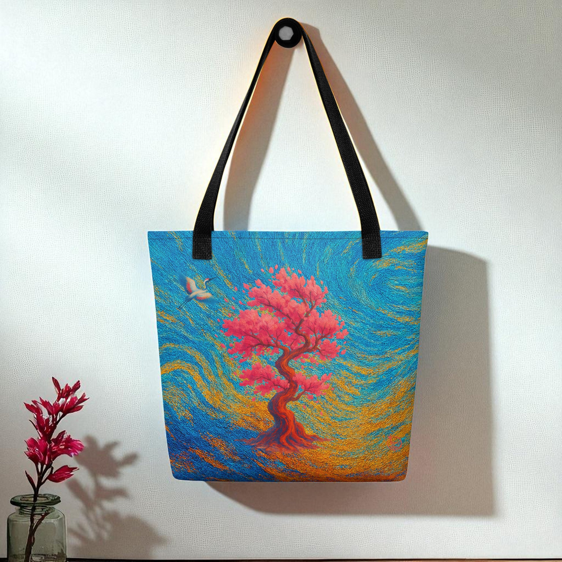 Bolso tote Sakura japonesa frontal asas negras