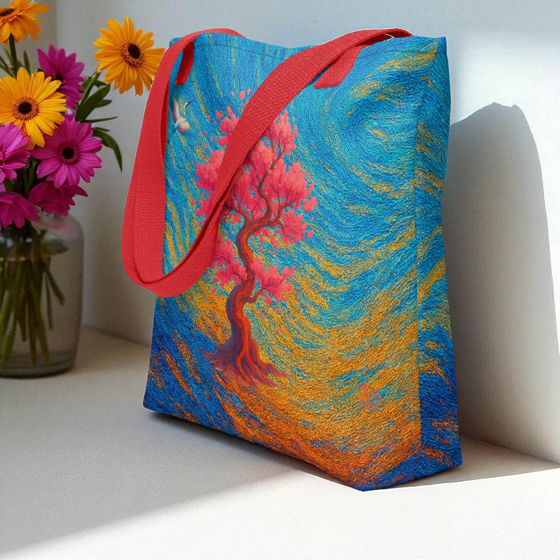 Bolso tote Sakura japonesa tres cuartos asas turquesa