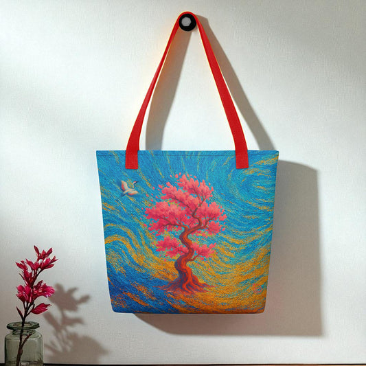 Bolso tote Sakura japonesa, frontal, asas rojas