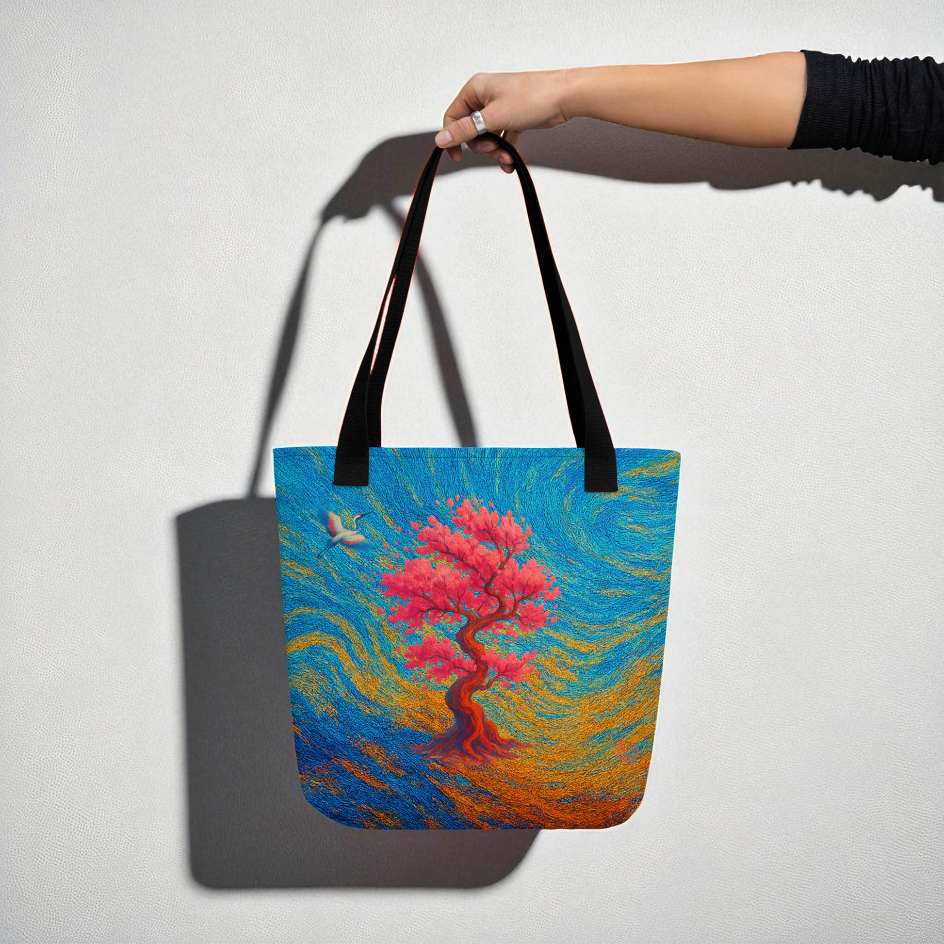 Bolso tote Sakura japonesa, mano levantando por el asa