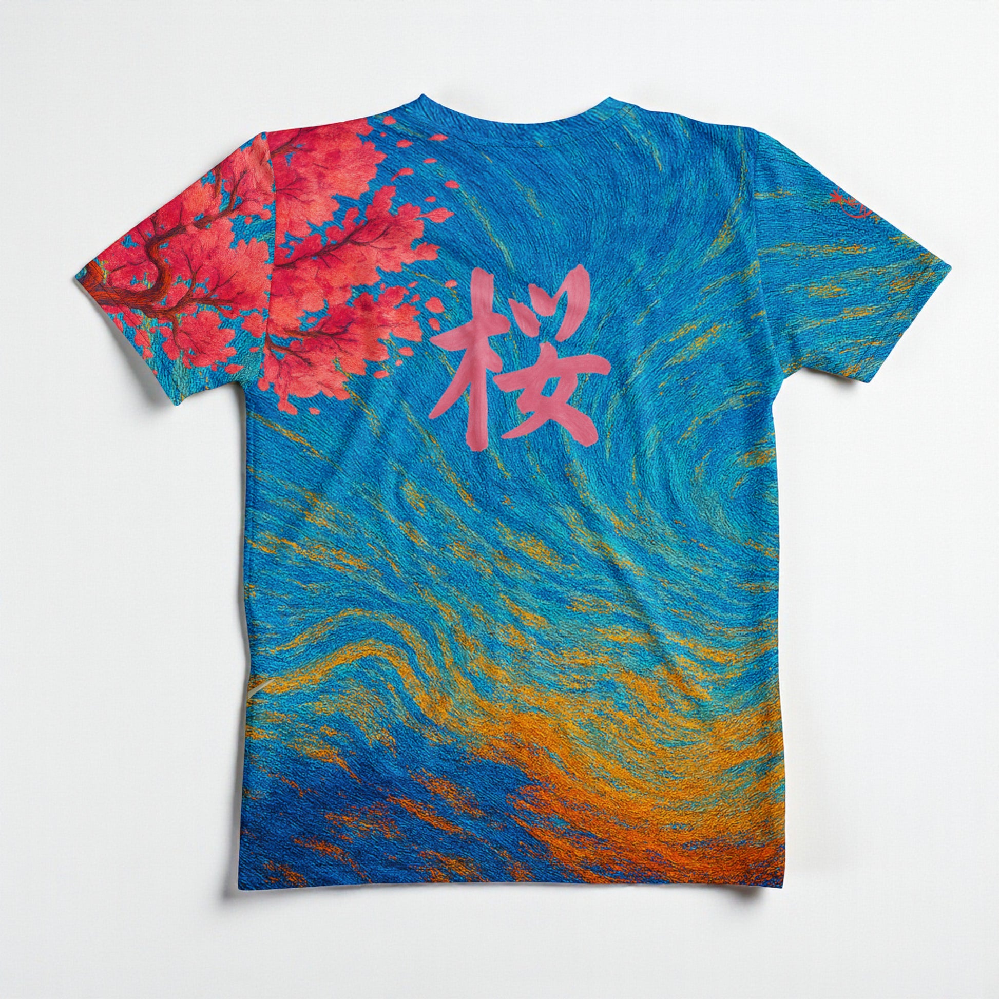 Camiseta de mujer Sakura japonesa, espalda,  con kanji sakura , flor de cerezo