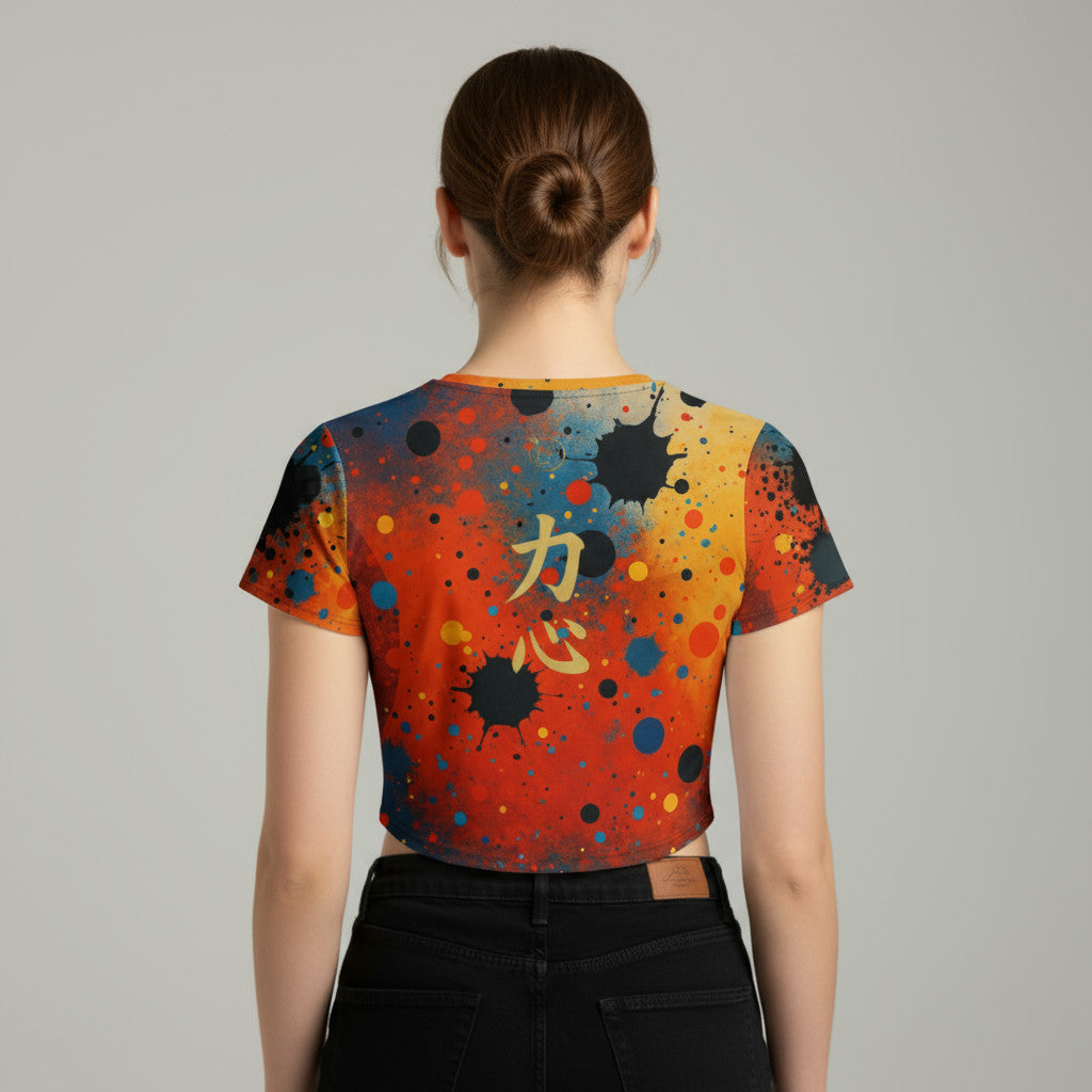 Crop top mujer estampado “Umbral”, vista trasera sobre fondo claro