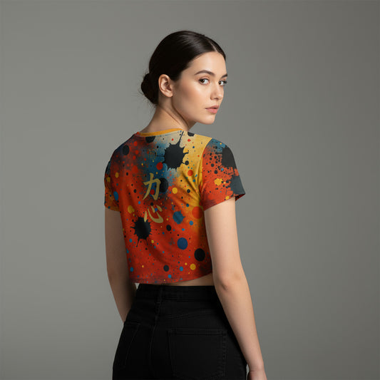 Crop top mujer estampado “Umbral”, vista trasera en modelo