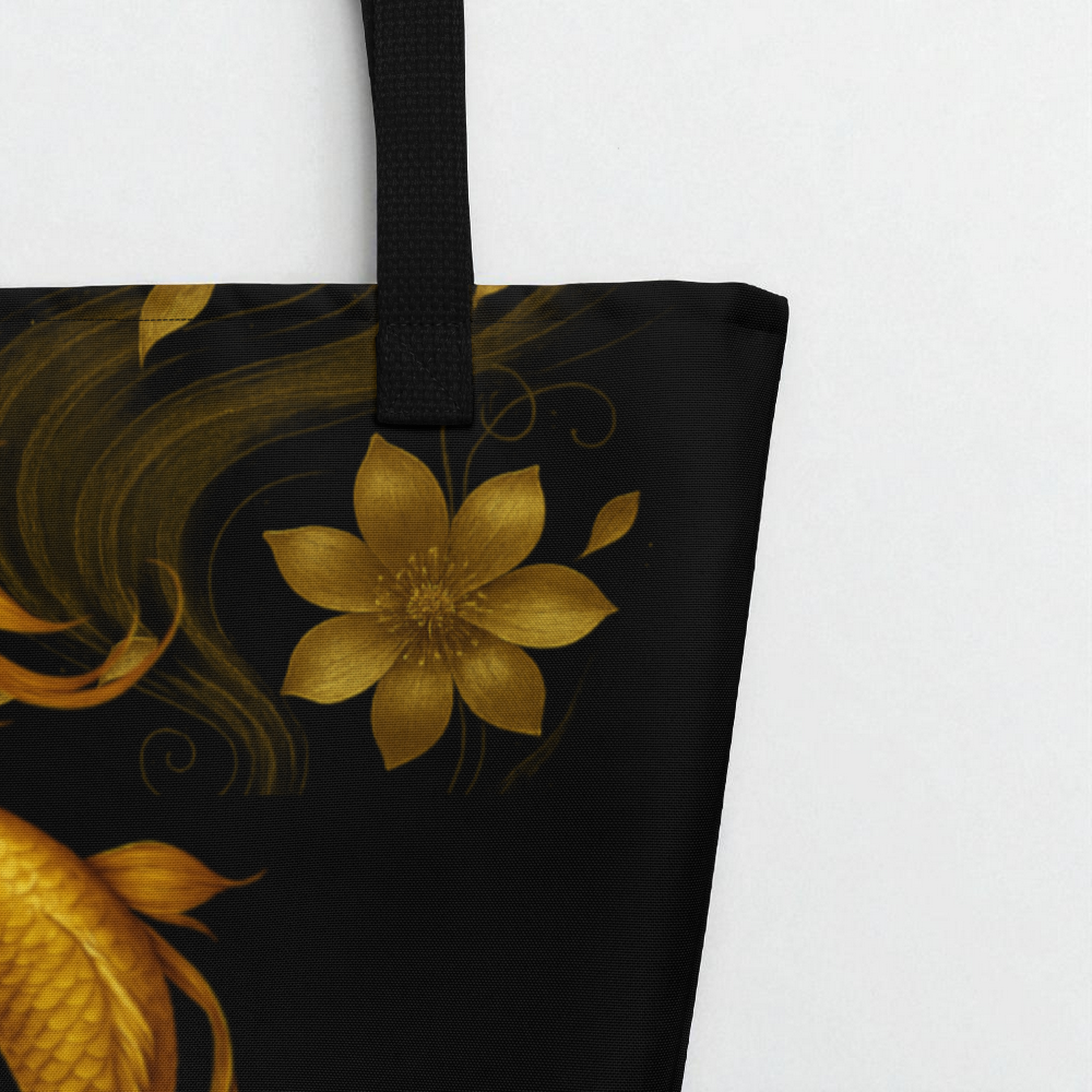Detalle del diseño y el asa Bolso Golden Koi con asas negras