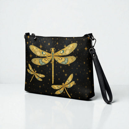 Bolso crossbody Dragonfly en vista tres cuartos, muestra volumen y correa