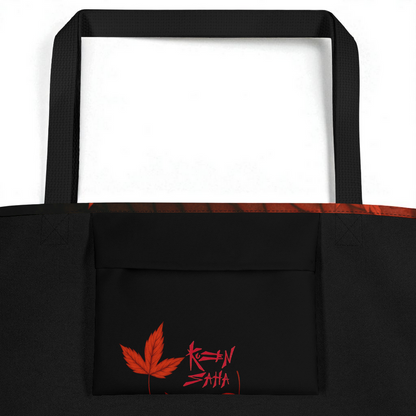 Bolso tote La mirada del Dragón detalle bolsillo interior  asas negras