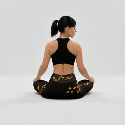 Postura de yoga en el suelo con leggings otoño para mujer espalda