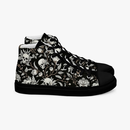 Par Zapatilla alta negra hombre con calaveras y flores  vista derecha