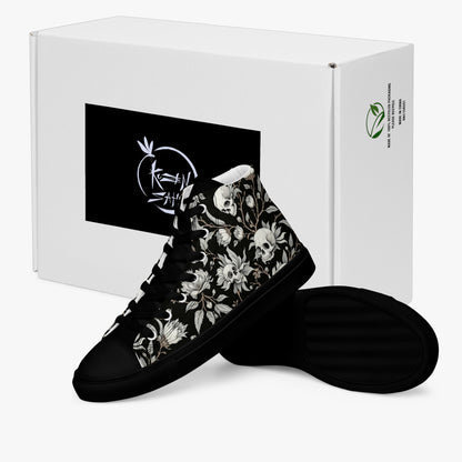 Par Zapatilla alta negra hombre con calaveras y flores  vista embalaje