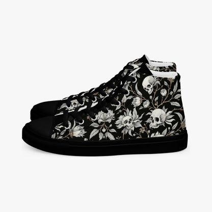 Par Zapatilla alta negra hombre con calaveras y flores  vista izquierda