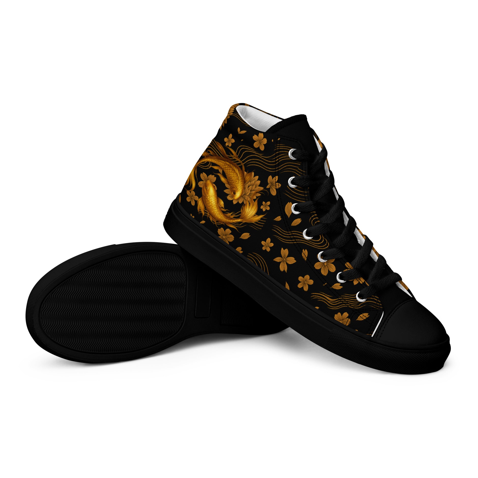 Zapatillas altas mujer Golden Koi detalle carpas koi y flores