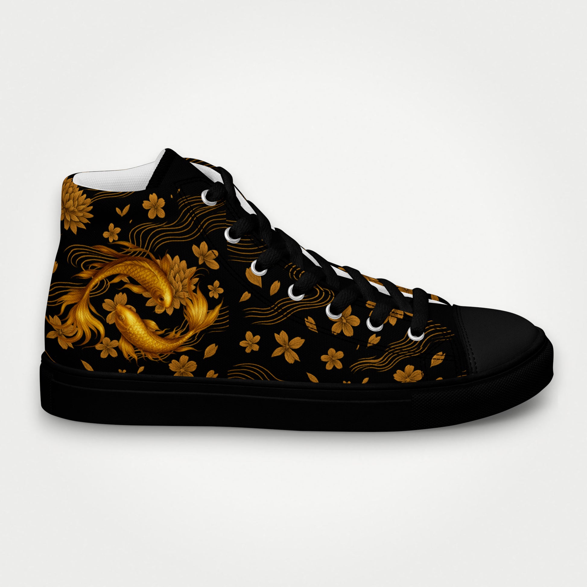 Zapatillas altas mujer Golden Koi vista  derecha Carpas koi y flores