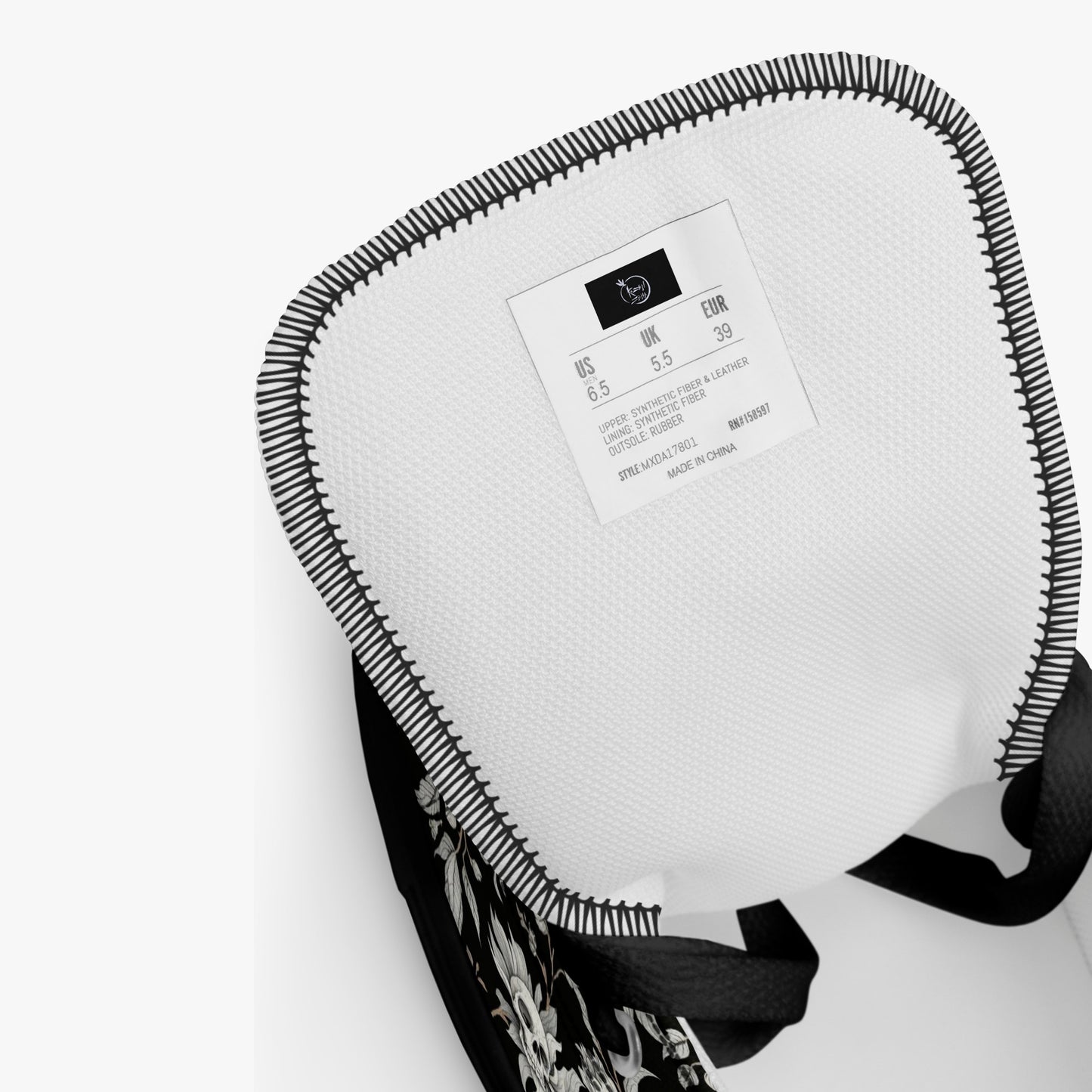 Zapatillas altas mujer con calaveras y flores detalle etiqueta eco