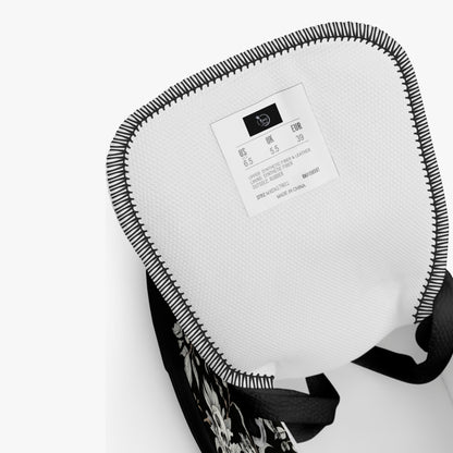 Zapatillas altas mujer con calaveras y flores detalle etiqueta eco