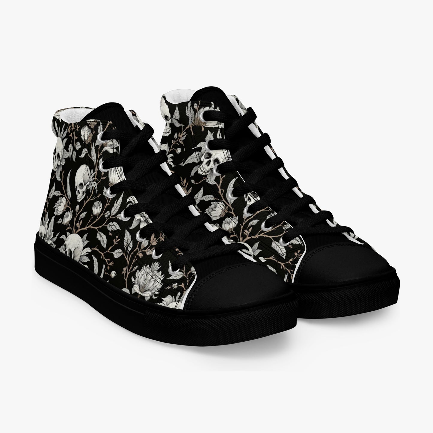 Zapatillas altas mujer con calaveras y flores diagonal izquierdo