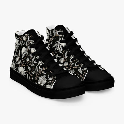 Zapatillas altas mujer con calaveras y flores diagonal izquierdo