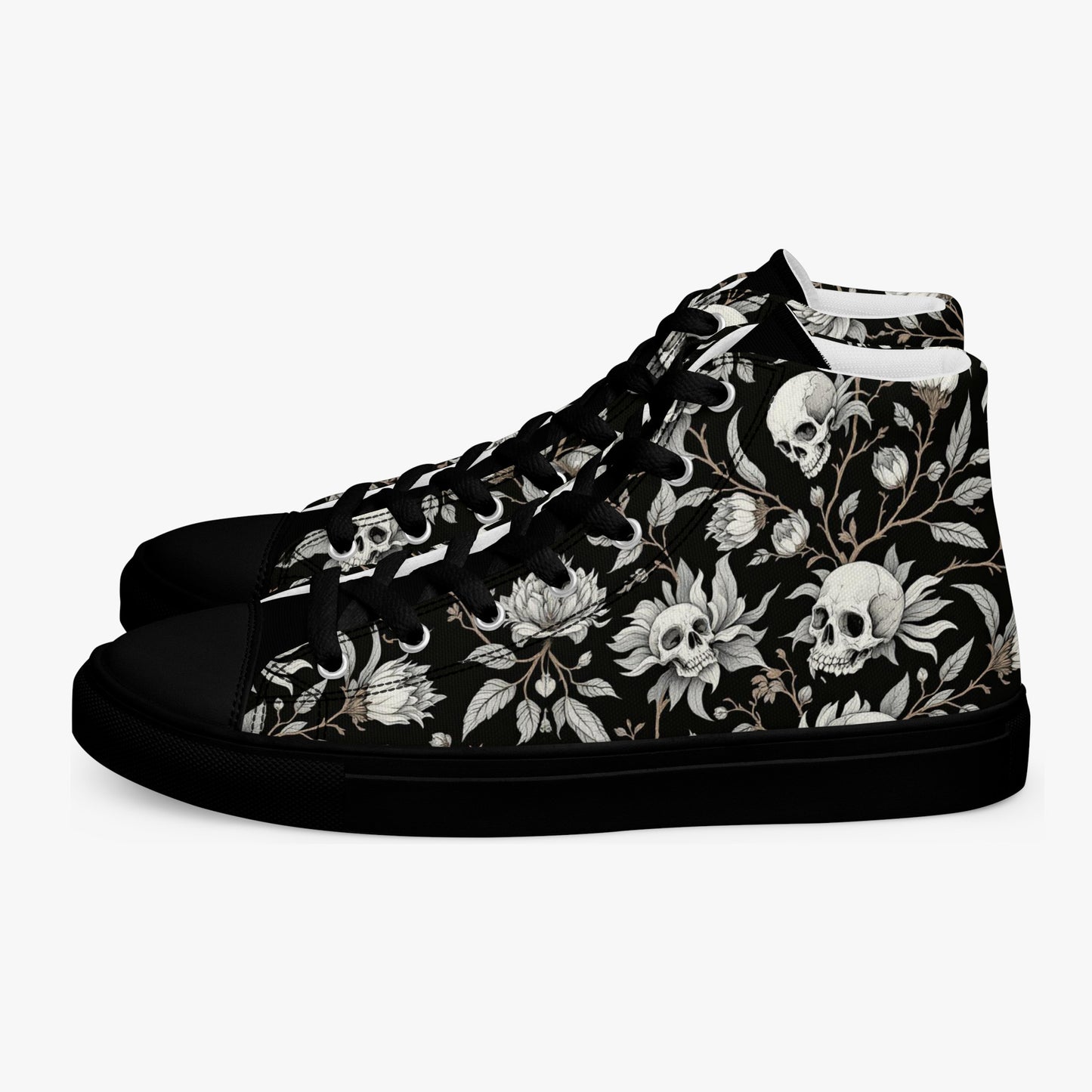 Zapatillas altas mujer con calaveras y flores lado exteror izquierdo