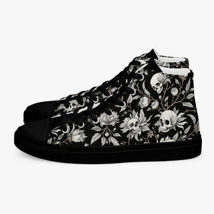 Zapatillas altas mujer con calaveras y flores lado exteror izquierdo