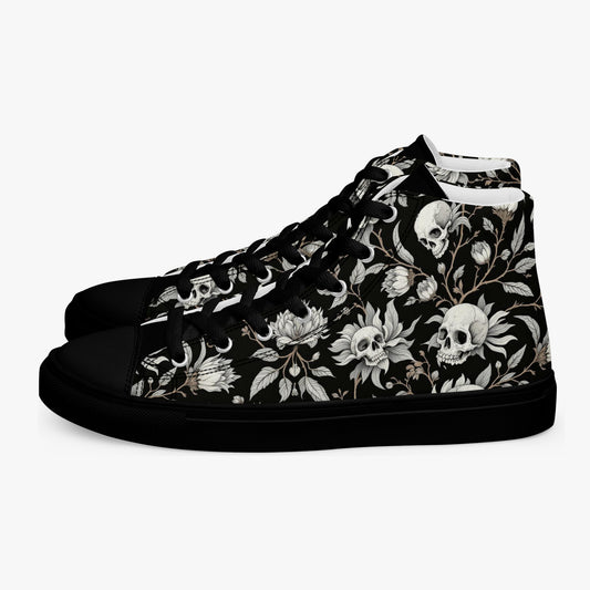 Zapatillas altas mujer con calaveras y flores lado exteror izquierdo