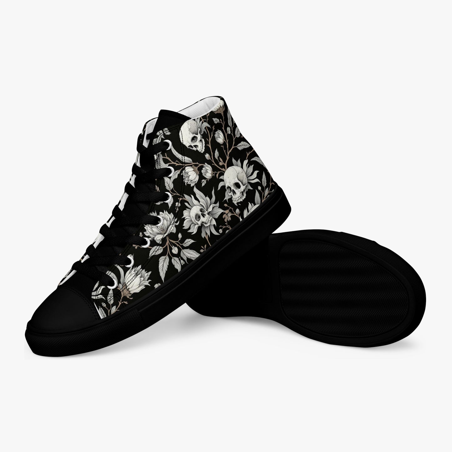 Zapatillas altas mujer con calaveras y flores vista de suela