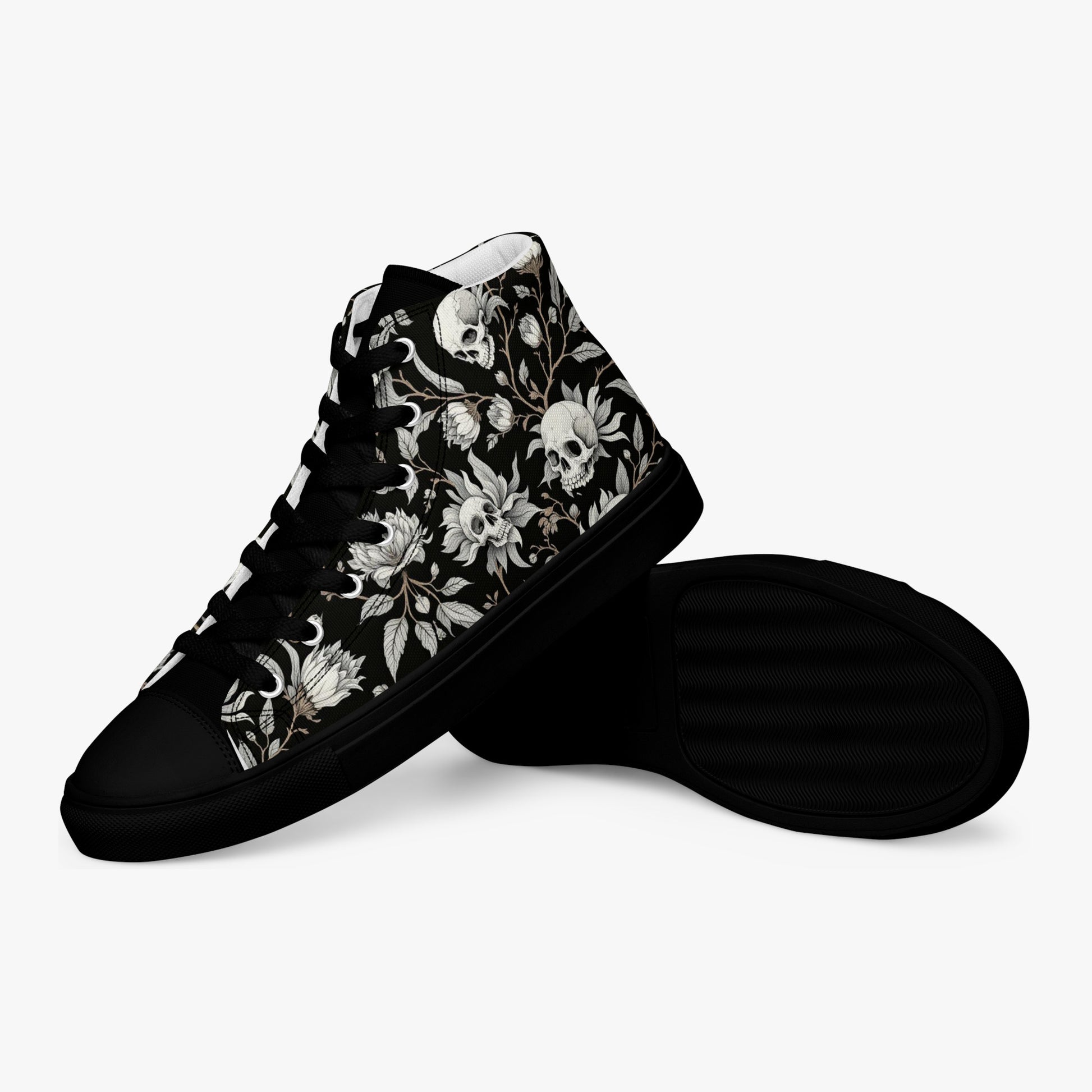 Zapatillas altas mujer con calaveras y flores vista de suela