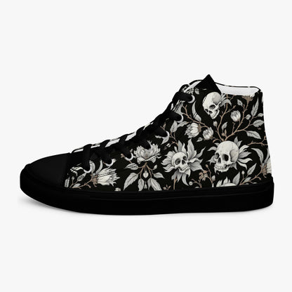 Zapatillas altas mujer con calaveras y flores vista lateral