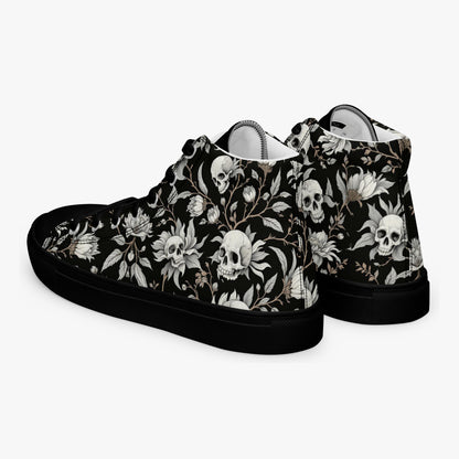 Zapatillas altas mujer con calaveras y flores vista trasera diagonal