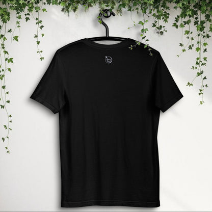 Espalda de camiseta negra unisex Bruja . Vista trasera sin estampado.