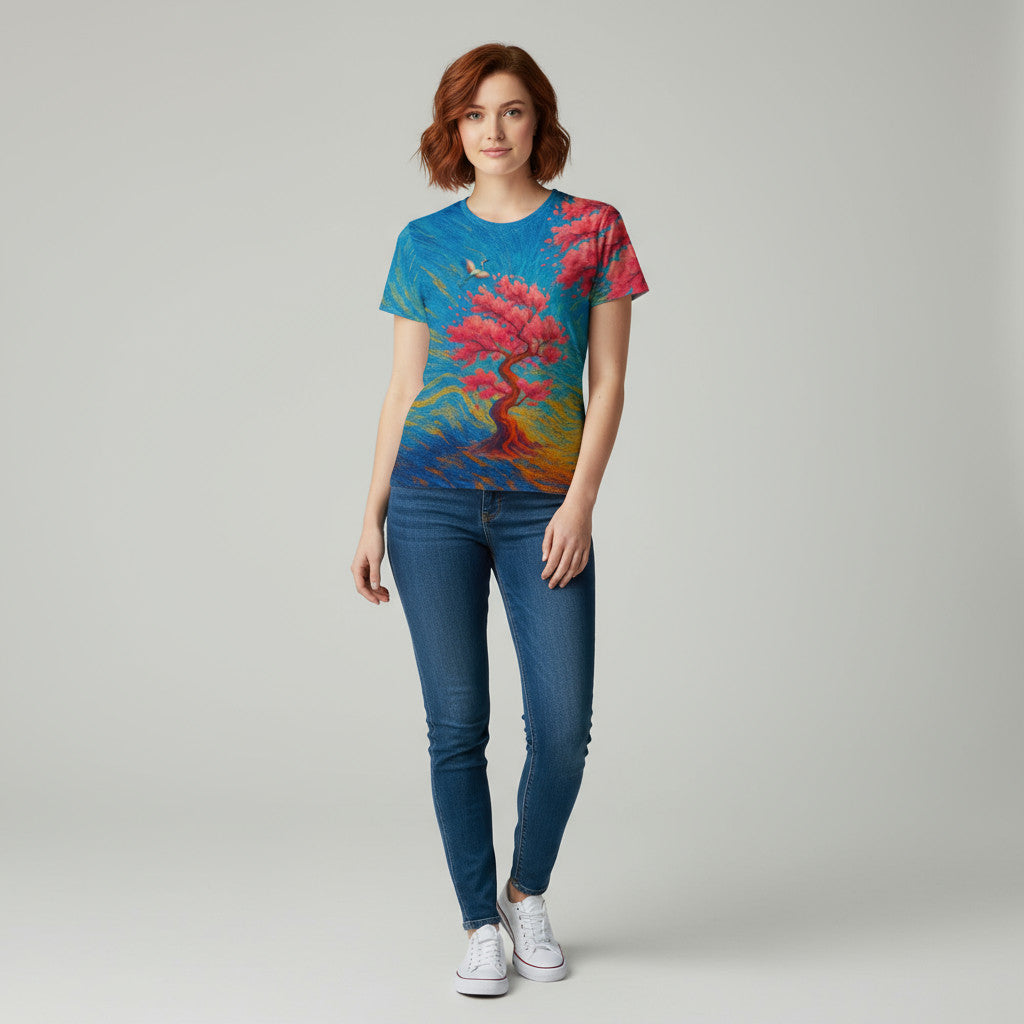 Camiseta de mujer Sakura japonesa, frontal, modelo