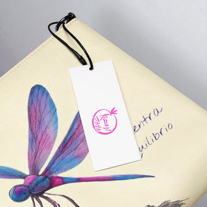 Bolso bandolera artístico con diseño de libélula y flores, estilo elegante japonés