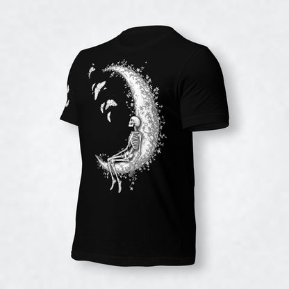 Camiseta mujer Esqueleto en la Luna vista tres cuartos