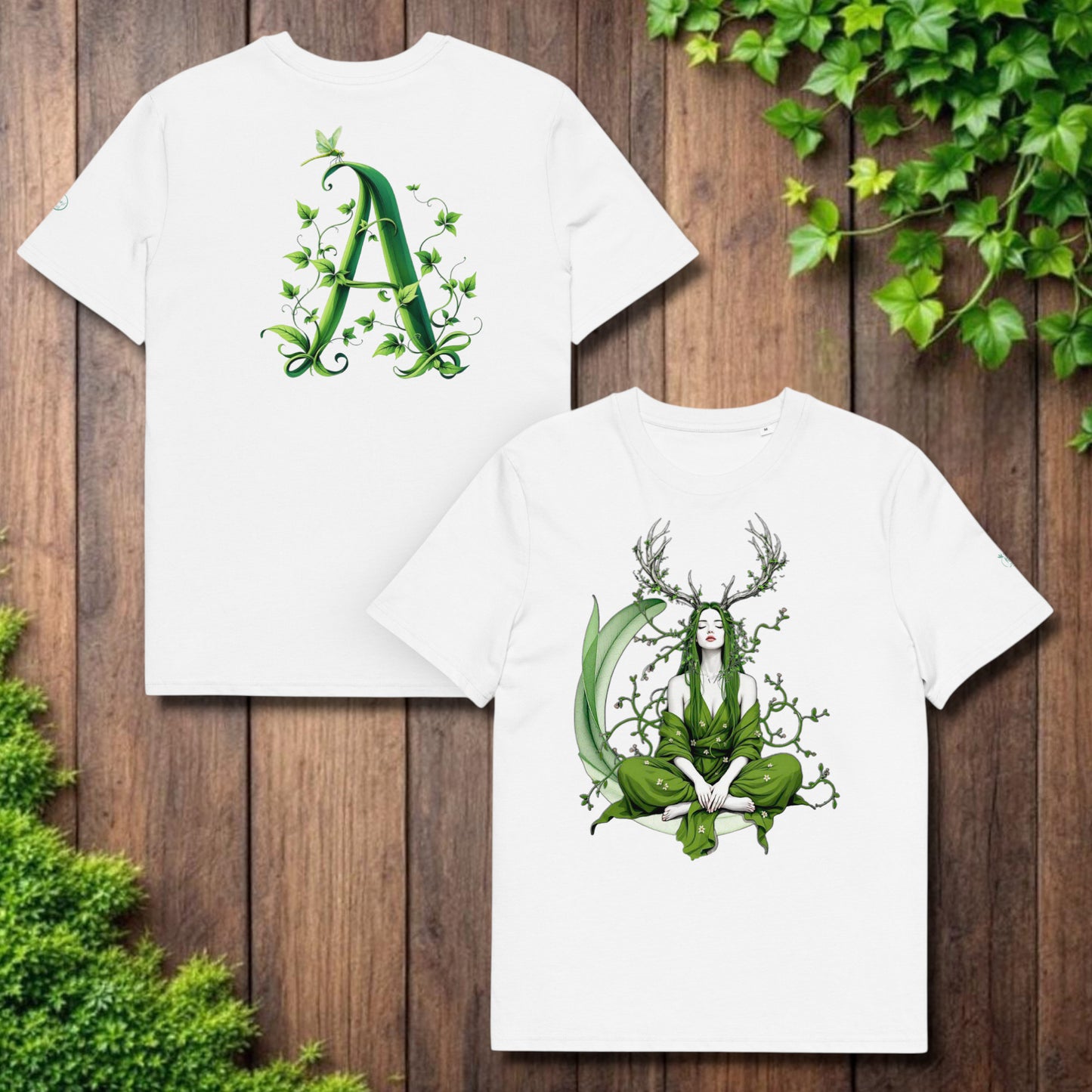 Camiseta Madre Natura personalizable con inicial A en hojas