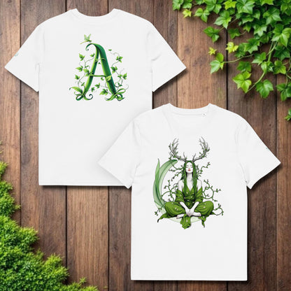 Camiseta Madre Natura personalizable con inicial A en hojas