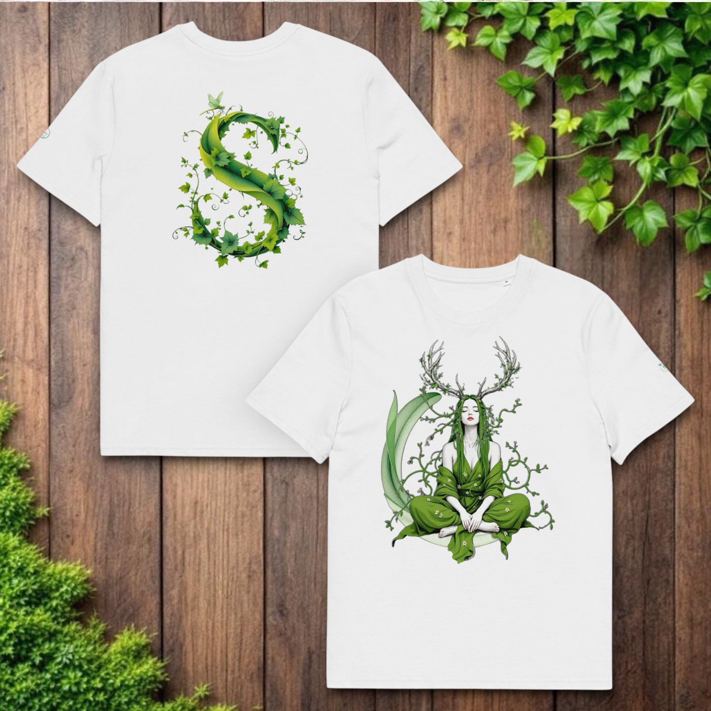 Camiseta Madre Natura personalizable con inicial S en hojas