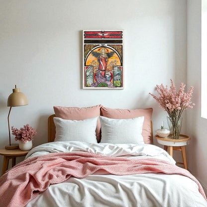 Póster homenaje a Asturias colgado en dormitorio, arte en acuarela y tinta china