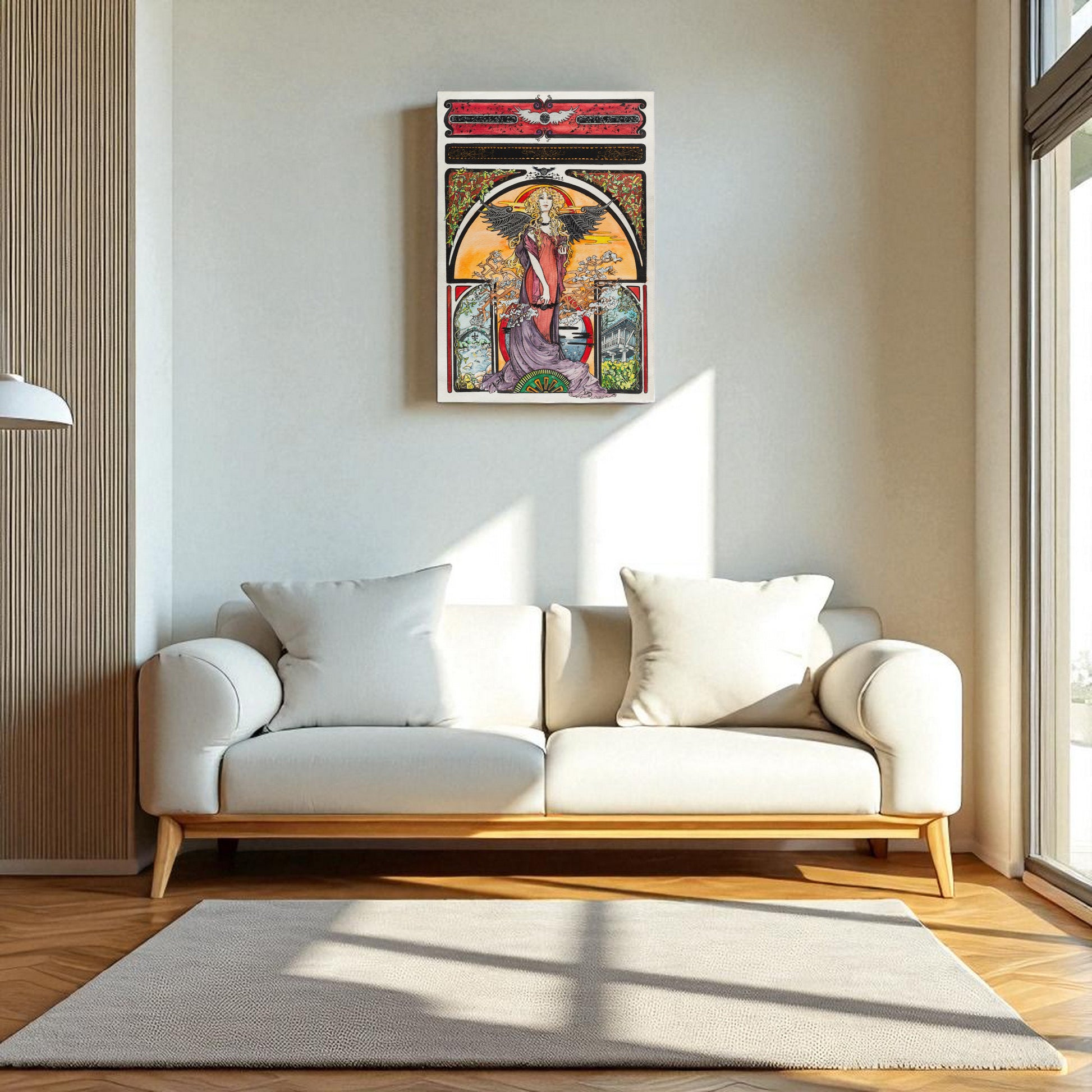 Póster homenaje a Asturias enmarcado en salón elegante, diseño Vintage. Obra de Kuzen Saha