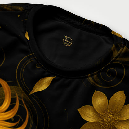 Detalle del diseño frontal en maqueta flotante de la sudadera Golden Koi de mujer.