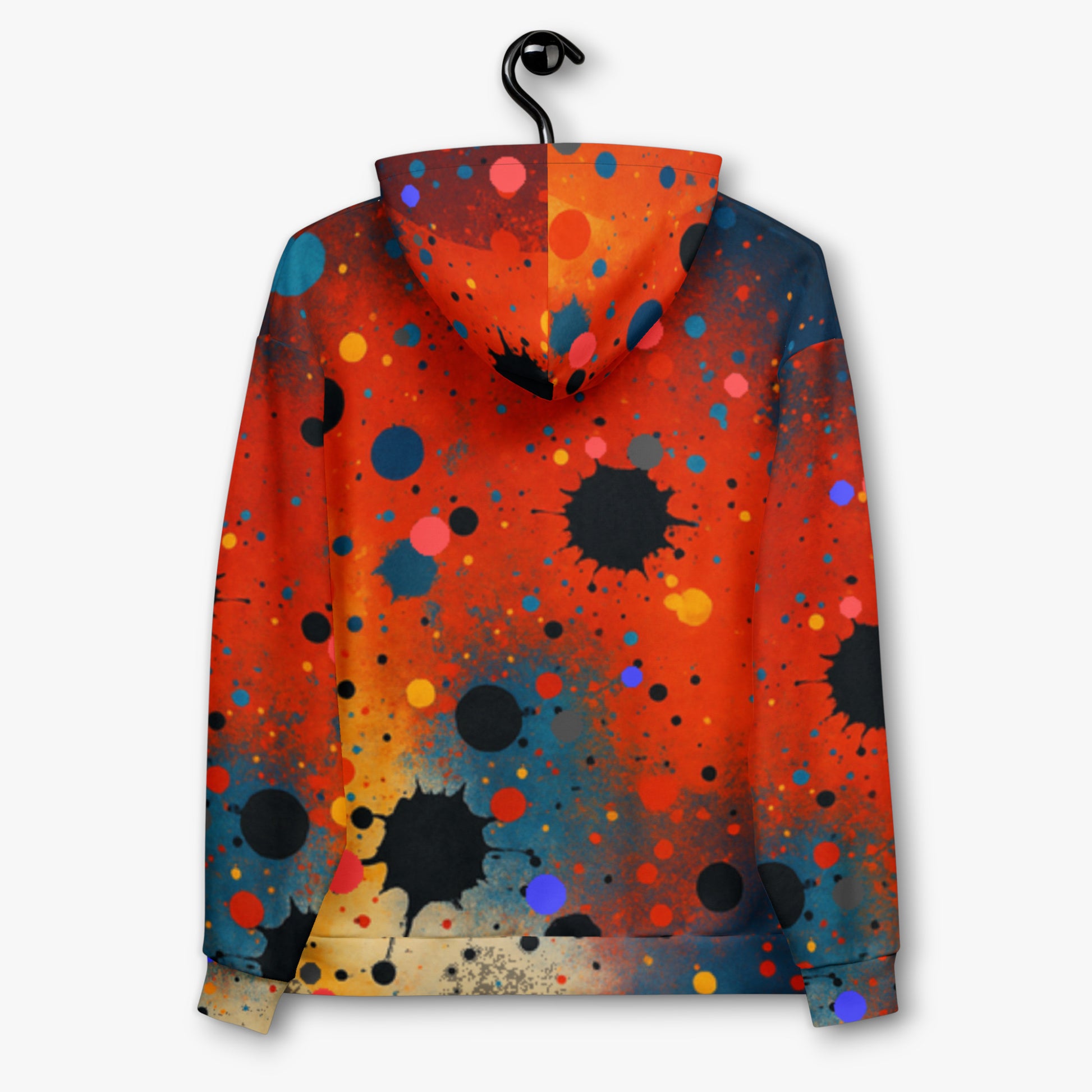 Sudadera con capucha Umbral colgada vista por detrás con estampado de colores