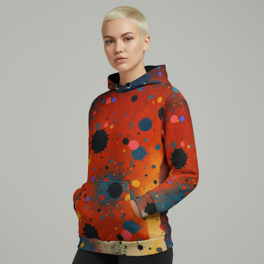 Modelo de lado  con sudadera con capucha estampada Umbral con manos en el bolsillo.